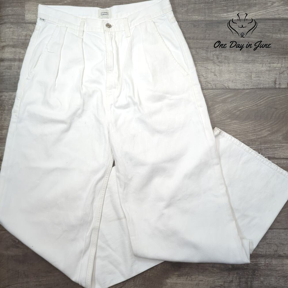 Citizens of Humanity High Rise Pleated Wide Leg Jeans White Size 28